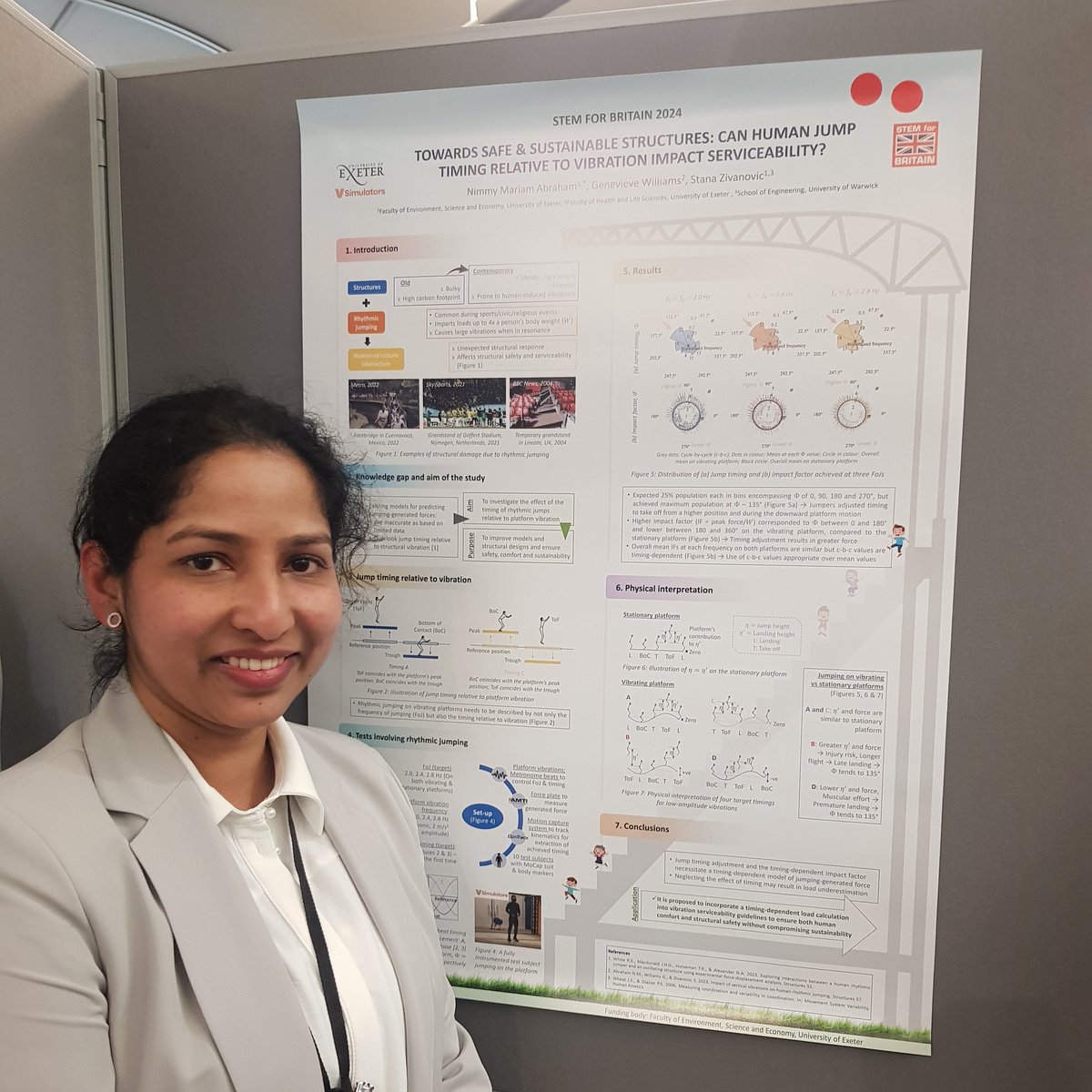 <a href="/nimmy555/">Nimmy Mariam Abraham</a> from <a href="/UniofExeter/">University of Exeter</a>, shares her research at #STEM4Brit. Ever thought about the impact of your movements on building structures? Nimmy explains how jumping in unison, whether it is at a dance class, concert or watching a football game, can have an effect on the structural