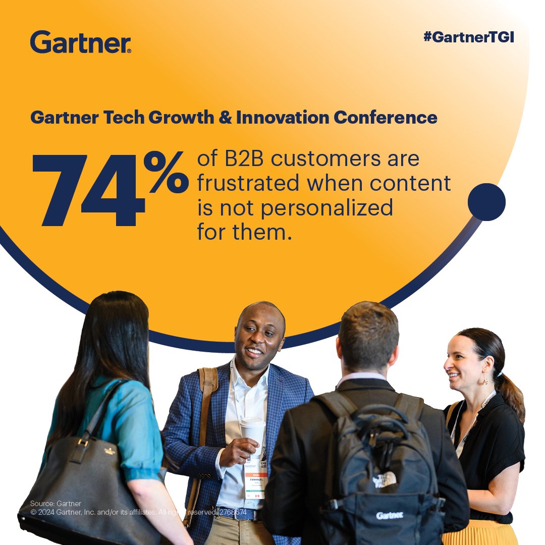 According to #GartnerHT research, customers want content to be personalized for them. 

Learn effective strategies and insights into how to retain your customers and attract more new buyers at #GartnerTGI: gtnr.it/49roUje 

#HighTech #HT #TechMarketing
