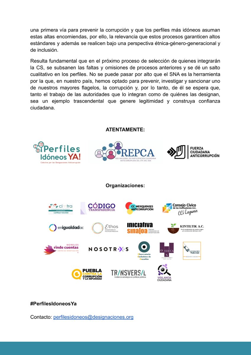 IdoneosYa's tweet photo. Exigimos al @senadomexicano cumplir con la Ley General del SNA y emitir de inmediato la convocatoria para instalar la Comisión de Selección del #SNA. El proceso de designaciones debe atender los criterios enunciados para garantizar #PerfilesIdóneosYa! #SinCuotasNiCuates https://t.co/yVAPjbRzHz
