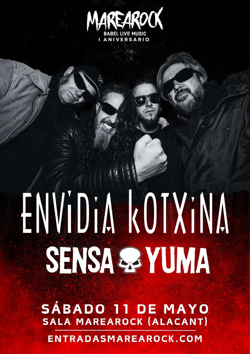 I ANIVERSARIO #SalaMarearock
<a href="/envidiak/">Envidia Kotxina</a> <a href="/SENSAYUMA2/">SENSA YUMA</a> 
entradasmarearock.com
