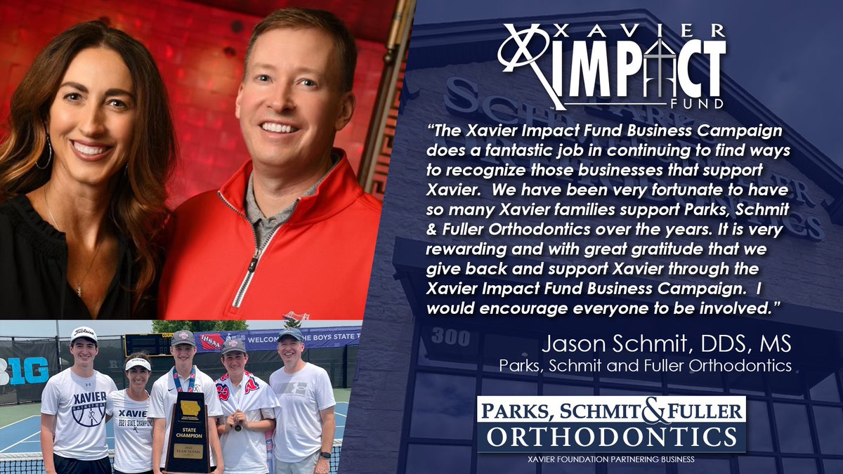 XavierSaints's tweet photo. A big THANK YOU to Dr. Jason Schmit and Parks, Schmit &amp; Fuller Orthodontics on partnering with us to make an IMPACT for our teachers! Learn more about recognition packages available to partnering businesses at https://t.co/eZTC7s6cGw. https://t.co/TrU75Pcuk9