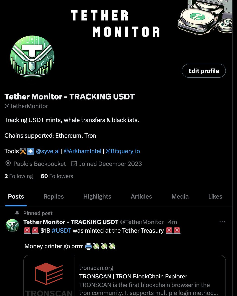 TetherMonitor's tweet image. #WhaleAlert slow off the mark🤷‍♂️

Printer go brrrr💸