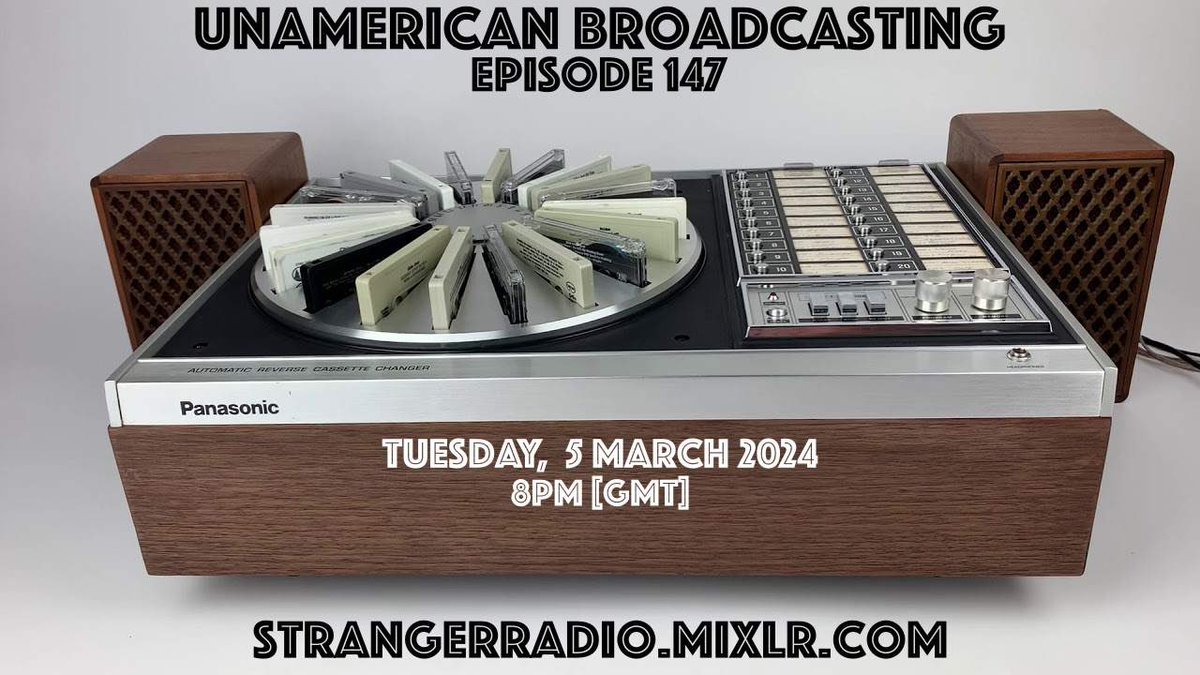 Scottish Post-Punk (@scotspostpunk) on Twitter photo Tomorrow at 8pm - Mike Hunt will be spinning the cassette carousel for two hours of tape hiss - on UNAMERICAN BROADCASTING - EPISODE 147
Only on strangerradio.mixlr.com
<a href="/GCPunkNewWave/">GC's Punk & New Wave</a> <a href="/NewWaveAndPunk/">PunkAndNewWave</a> <a href="/NDB66/">Nick Belger</a> <a href="/Dub_Cadet/">dub.cadet</a> <a href="/fullstack65/">Stewart</a> <a href="/creepingbentorg/">The Creeping Bent Organisation</a> @ViveLeRock1 <a href="/louderthanwar/">Louder Than War</a> Tomorrow at 8pm - Mike Hunt will be spinning the cassette carousel for two hours of tape hiss - on UNAMERICAN BROADCASTING - EPISODE 147
Only on strangerradio.mixlr.com
<a href="/GCPunkNewWave/">GC's Punk & New Wave</a> <a href="/NewWaveAndPunk/">PunkAndNewWave</a> <a href="/NDB66/">Nick Belger</a> <a href="/Dub_Cadet/">dub.cadet</a> <a href="/fullstack65/">Stewart</a> <a href="/creepingbentorg/">The Creeping Bent Organisation</a> @ViveLeRock1 <a href="/louderthanwar/">Louder Than War</a>