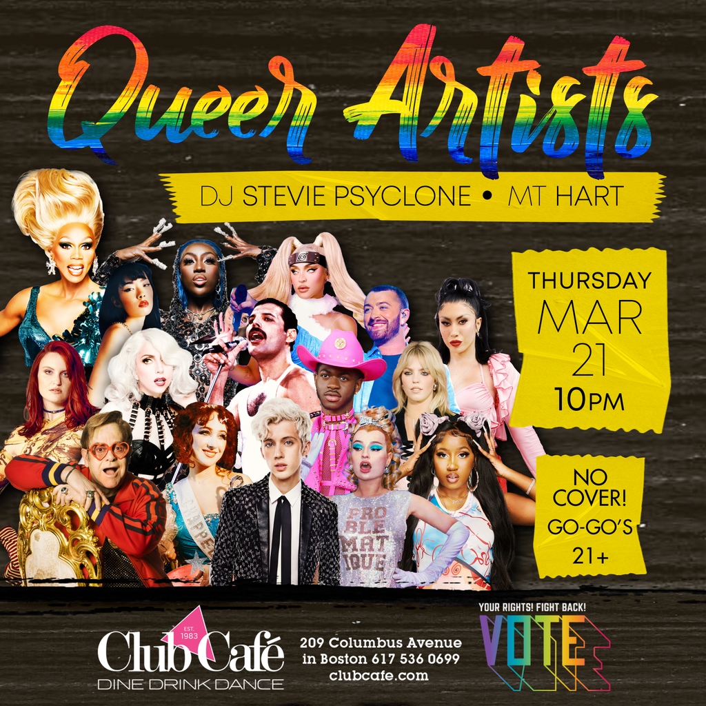 Thursday March 21: Queer Artist Night

We are celebrating queer artists for this theme night! DJ Stevie Psyclone will be playing music entirely by queer identifying artists all night long. All genres - ALL QUEER!

Special performance by MT Hart

21+ No Cover