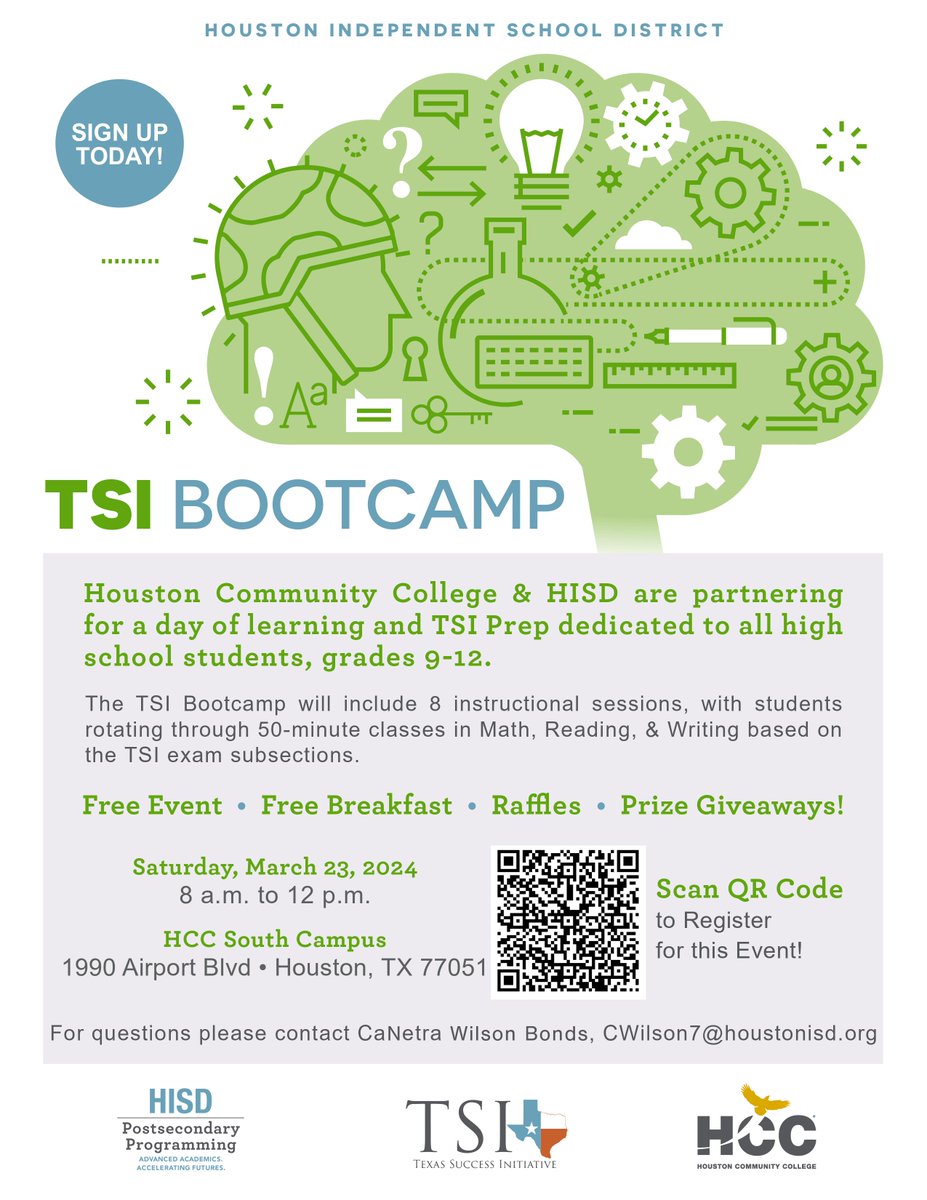 Registration is now open for TSI Bootcamp #2. We look forward to students joining us on Saturday, March 23, 2024 from 8 a.m. - 12 p.m. @PSPHISD @WeAreHCCS #TexasSuccessInitiative #TSIBootCamp