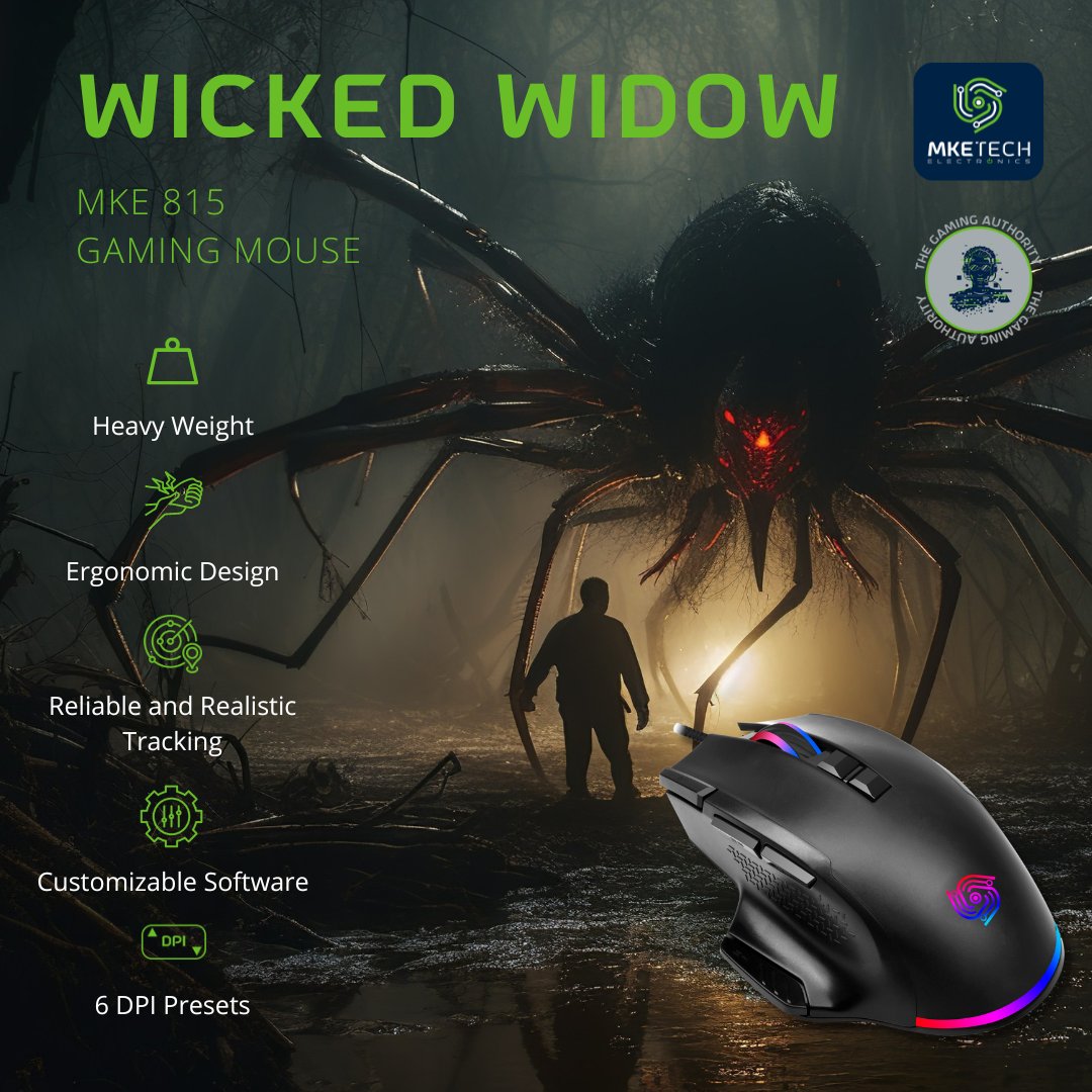 The Wicked Widow (MKE 815) offers an ergonomic “Claw Grip” comfort to eliminate hand fatigue and strain.

#mketechelectronics #mketech #thegamingauthority #quality #gaming #mice #mouse #innovation #computeraccessories #consumerelectronics #mke815