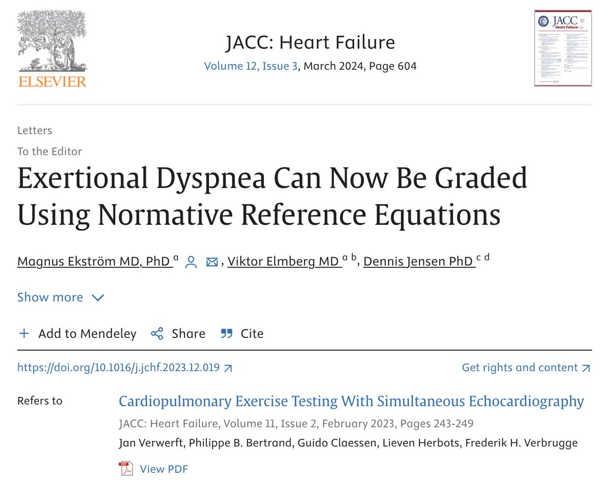 Exertional #Dyspnea Can Now Be Graded Using Normative Reference Equations (sciencedirect.com/science/articl…) - our Letter to the Editor in reference to Verwerft et al (sciencedirect.com/science/articl…) #CPET #Breathlessness @CERPLMcGill @DyspneaSociety