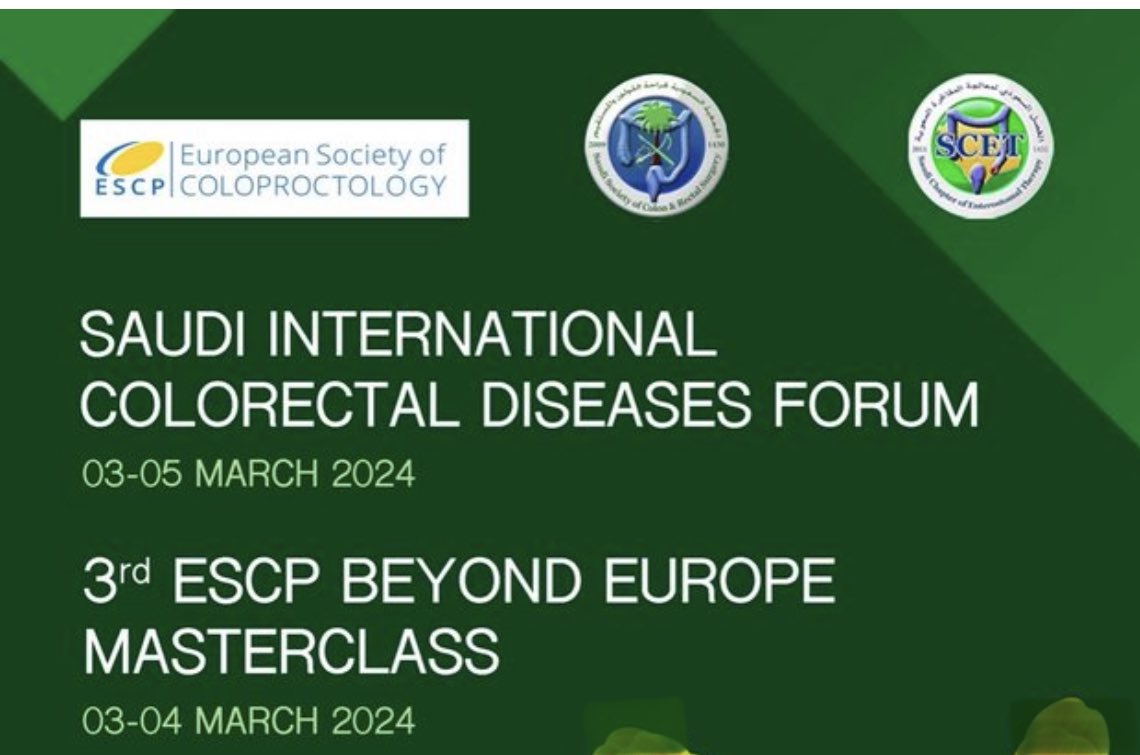 3rd ESCP beyond Europe masterclass-Riyadh Special thanks on behalf of The Saudi Society of Colon & Rectal Surgery (SSCRS) to our colleagues from ESCP for their efforts & great contribution @DHahnloser @AntoninoSpin @RoelHompes @R_Perez_MD @RosaMJimenezRod @escp_tweets #ESCP…