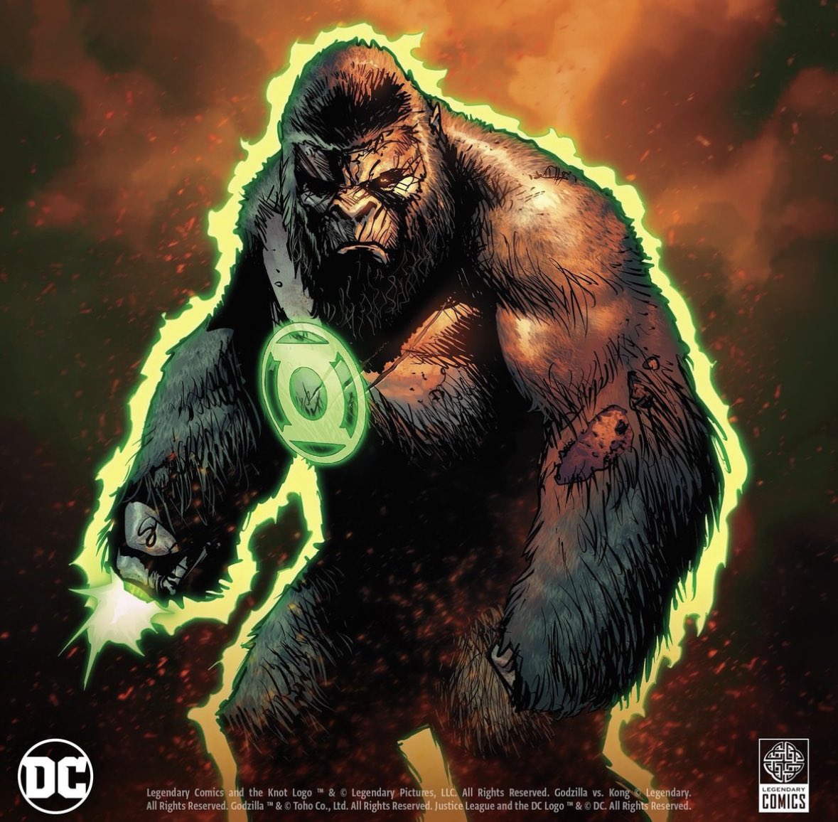 DiscussingFilm's tweet photo. Kong as a Green Lantern on the cover of the final issue for ‘JUSTICE LEAGUE VS GODZILLA VS KONG’.

Art by Christian Duce. https://t.co/y1K00fxNNE