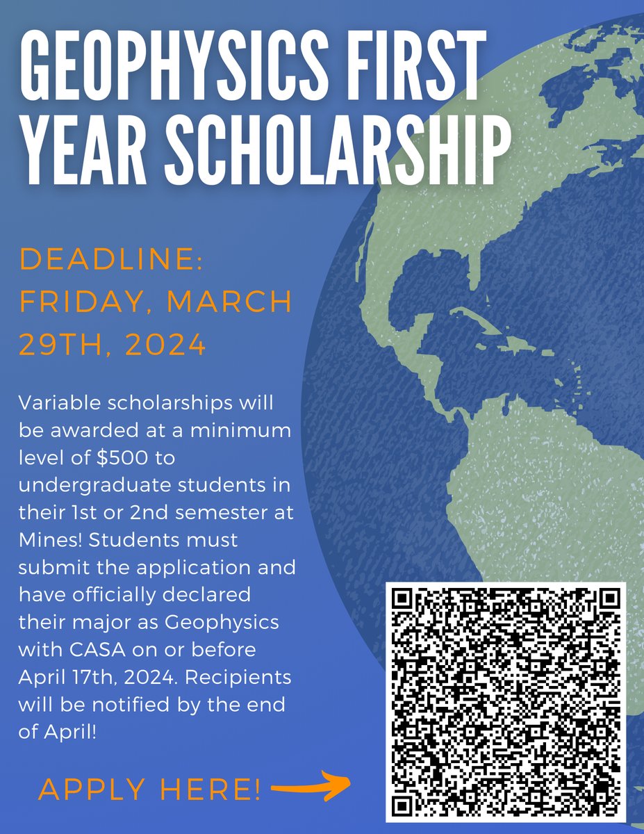 First-year undergrad students are encouraged to apply to the Geophysics First-Year Scholarship! 🌎#minesscholarships