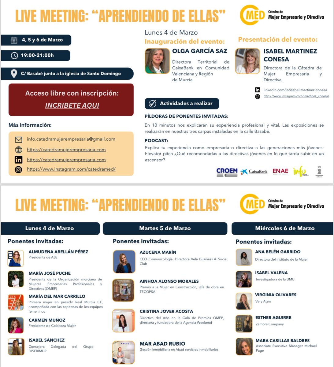 Sofía López-Briones (@sofialbg) on Twitter photo “Aprendiendo de Ellas” es una magnífica oportunidad para inspirarnos en la experiencia de grandes mujeres directivas, emprendedoras y empresarias. Sus historias de éxito nos llenan de ganas y motivación. 💪🏻💪🏻Organizado por la <a href="/CatedraMED/">Cátedra Mujer Empresaria y Directiva</a> hasta el 6 de marzo #IgualdadesMurcia “Aprendiendo de Ellas” es una magnífica oportunidad para inspirarnos en la experiencia de grandes mujeres directivas, emprendedoras y empresarias. Sus historias de éxito nos llenan de ganas y motivación. 💪🏻💪🏻Organizado por la <a href="/CatedraMED/">Cátedra Mujer Empresaria y Directiva</a> hasta el 6 de marzo #IgualdadesMurcia