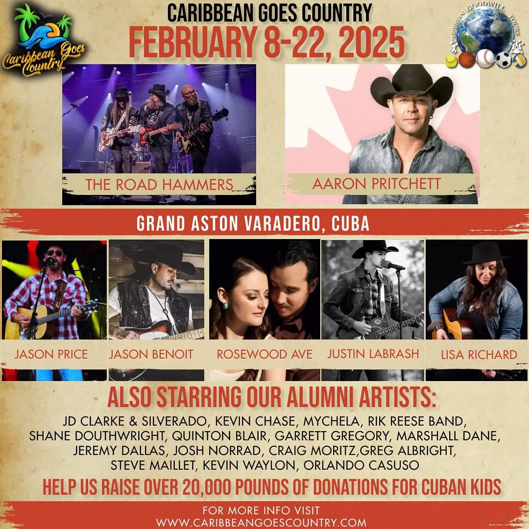 Jason Benoit (@jbenoitcountry) on Twitter photo 🏝️
COME JOIN ME IN CUBA
🏝️
Come join me and some AMAZING artists in Cuba Feb 8th to 22nd 2025.
From the <a href="/theroadhammers/">The Road Hammers</a> to <a href="/AaronPritchett/">Aaron Pritchett</a> plus MANY MORE!
For tickets or more information check out caribbeangoescountry.com
#countrymusic #cuba #cubastyle #cubatravel 🏝️
COME JOIN ME IN CUBA
🏝️
Come join me and some AMAZING artists in Cuba Feb 8th to 22nd 2025.
From the <a href="/theroadhammers/">The Road Hammers</a> to <a href="/AaronPritchett/">Aaron Pritchett</a> plus MANY MORE!
For tickets or more information check out caribbeangoescountry.com
#countrymusic #cuba #cubastyle #cubatravel