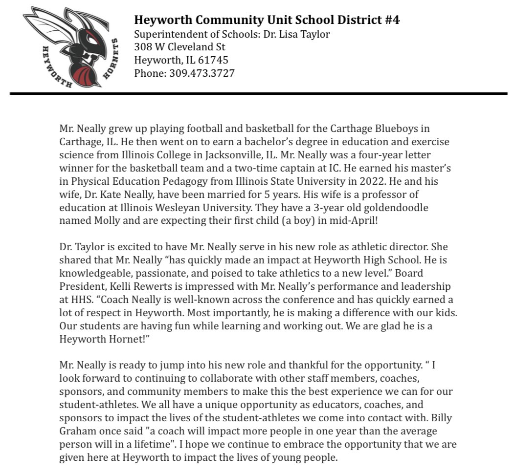 MitchNeally's tweet image. Life update: I accepted the position as Athletic Director at Heyworth High School. I want to thank the Heyworth School Board and Administration for entrusting me in this role.
Excited to supervise an IHSA Super-Sectional tonight at ISU! Not bad for a first day on the job…🤟🏼🟥⬛️