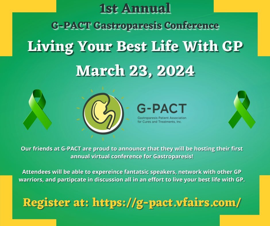 cquiz66's tweet photo. @4GPACT is holding their first ever patient conference for #Gastroparesis. @EvokePharmCorp is proud to sponsor.   Spread the word.  Have patients register @ https://t.co/rLiTLPe2Dp

#thisisgp https://t.co/nwOjIbZDDT