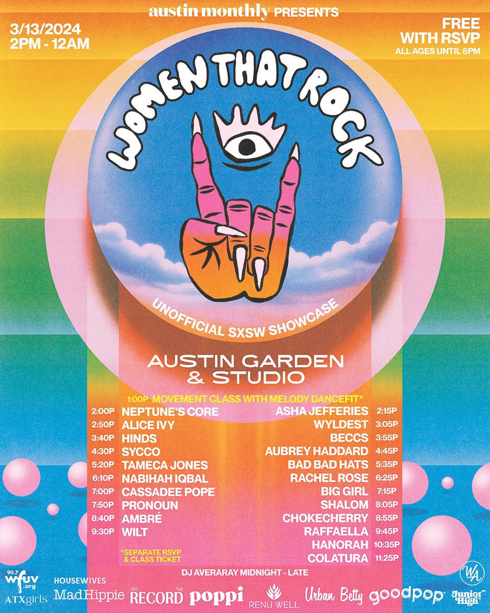 WOMEN THAT ROCK 🤘

🗓️ Wed 3/13 • 2pm-12am
📍 Austin Garden (1221 E 6th St)

Free with RSVP. No credentials needed!

RSVP - bit.ly/3TeYiwo #SXSW
