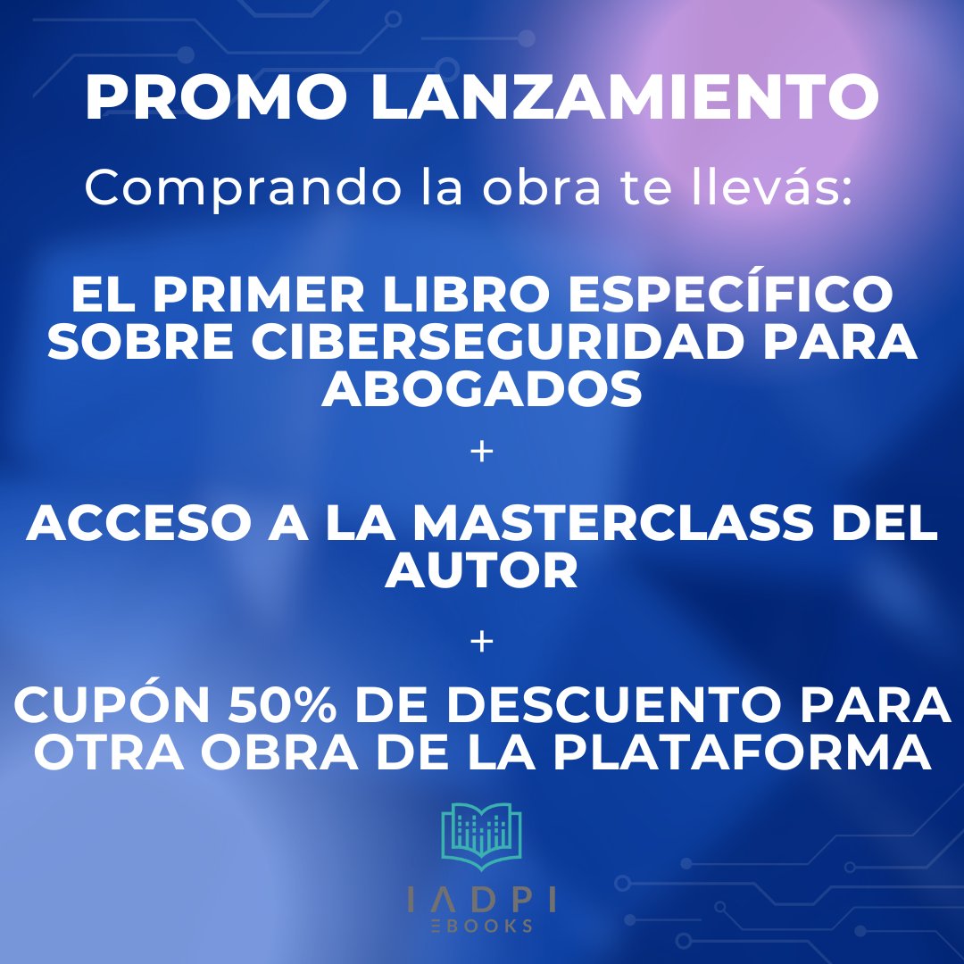 Ciberseguridad para Abogados: Tips básicos para proteger tu estudio jurídico de amenazas informáticas por <a href="/GastonBielli/">Gaston Bielli</a> 
Promo lanzamiento! 
Con tu compra llevás:
✅El 📕
✅Acceso a una clase especial con el autor
✅Cupón 5⃣0⃣% de descuento, si querés otra obra 
Te contamos
👇