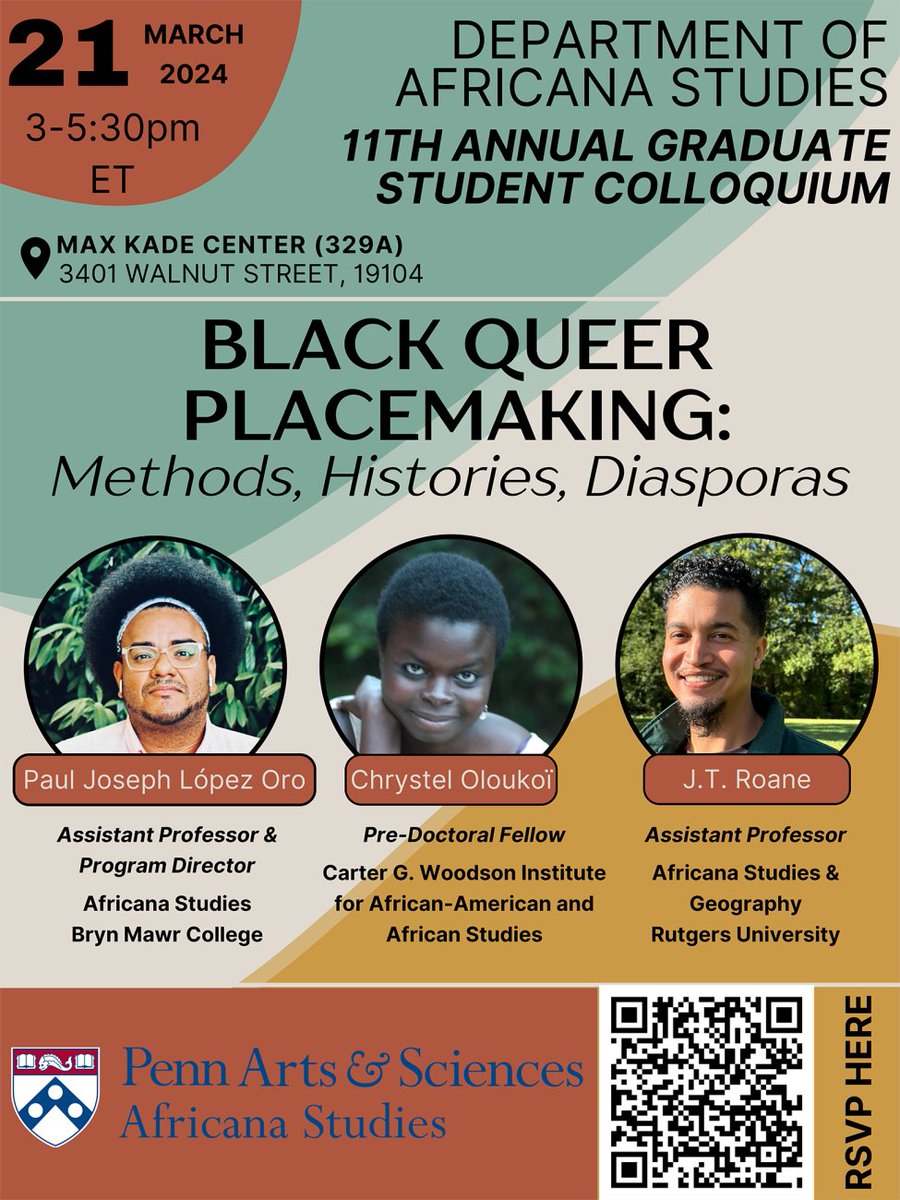 Thank you to my former amazing @AfricanaSmith student: Rosie Poku who is currently a PhD student in @AfricanaUPenn for the kind/generous invitation to be in community with the dope brilliance of @JTRoane and my @WoodsonUVA fam:@_Onikoyi #BlackQueerPlacemaking #BlackQueerDiasporas