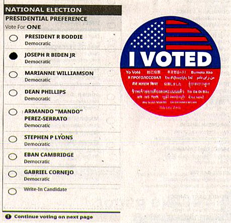 I PROUDLY VOTED FOR PRESIDENT BIDEN TODAY!!! A VOTE FOR AMERICA - A VOTE FOR DEMOCRACY - A VOTE FOR THE CONSTITUTION - A VOTE FOR THE AMERICAN PEOPLE !!!!