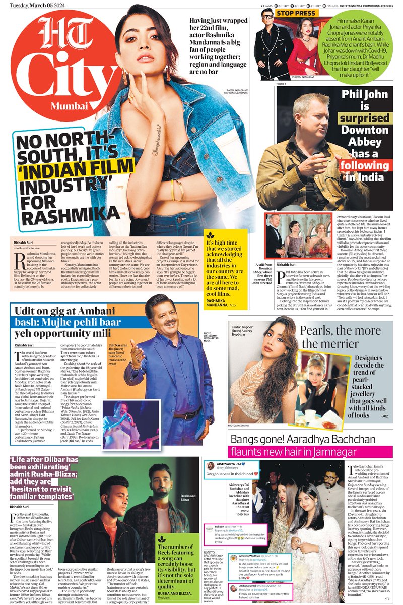 Read all the top news from the world of entertainment and lifestyle in today's HT City! @iamRashmika #PhilJohn #UditNarayan #AaradhyaBachchan #Rusha #Blizza