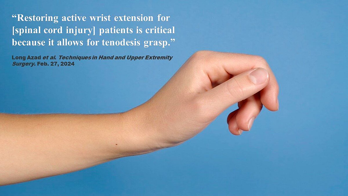 HopkinsMedNews's tweet photo. New nerve transfer restoring active wrist extension in patients w/ #SpinalCordInjury – enabling pinching, grasping &amp; release of items – is detailed in @TechHandSurgery (https://t.co/Yjp1zSUCa8) by @HopkinsMedicine @HopkinsPlastic &amp; @HopkinsNsurg. @ChaoLongAzad #SamiTuffahaMD https://t.co/2Ih51AiKxM