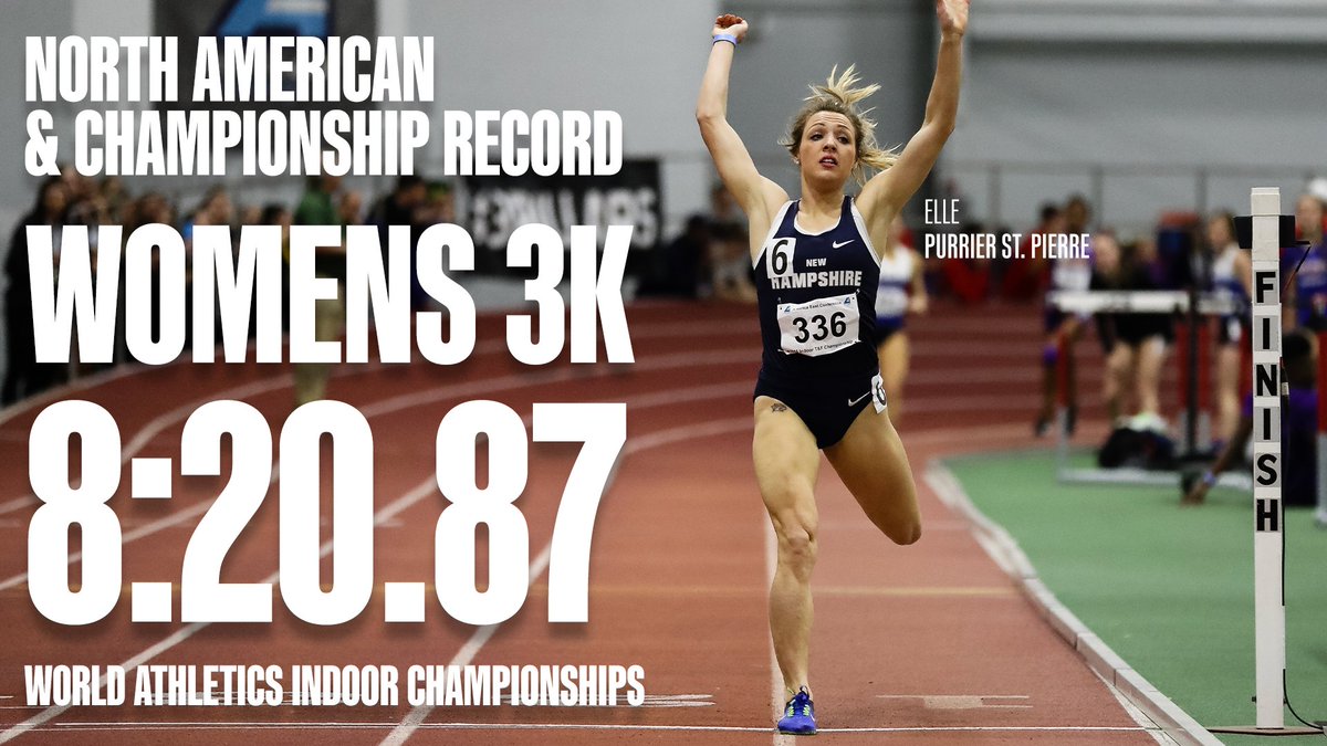 UNH XC/TF Alum, Elle Purrier St. Pierre broke a North American and championship record at the World Athletics Indoor Championships! Story ➡️ tinyurl.com/bdzmr5e4 #BeTheRoar