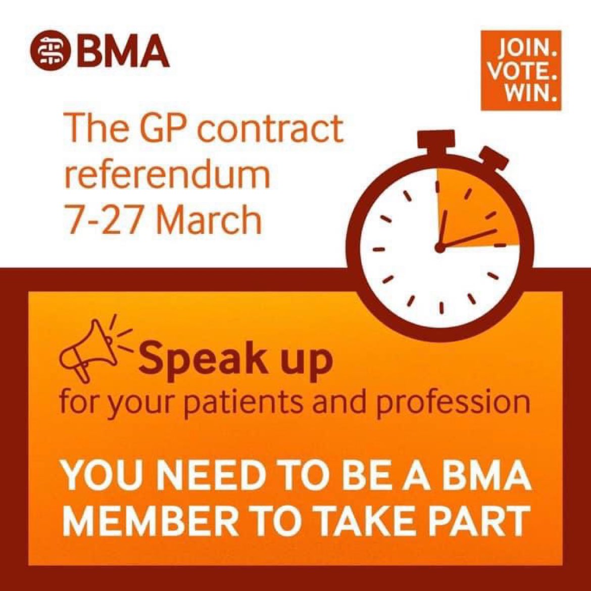<a href="/BMA_GP/">General Practice</a> will soon be asking GP BMA members across England what they think of the latest contract imposition.  2% uplift on the back of high inflation, huge costs in surgeries and woefully inadequate support from <a href="/NHSEngland/">NHS England</a> . 
Join the BMA. 
Have your say. 
Vote with us.