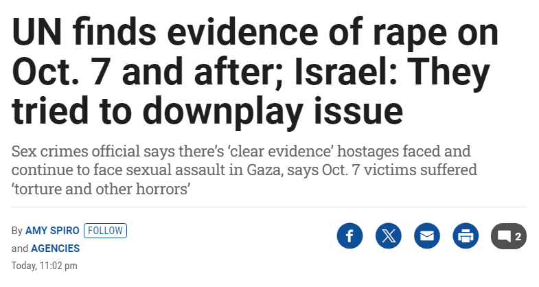 ApostateProphet's tweet photo. UN report finds evidence of multiple sexual assault cases on October 7 among other forms of torture. Full UN investigation into all the details will follow.

There you go, you bastards. You deniers. You allies of terrorist animals. https://t.co/52SNJhUGEN
