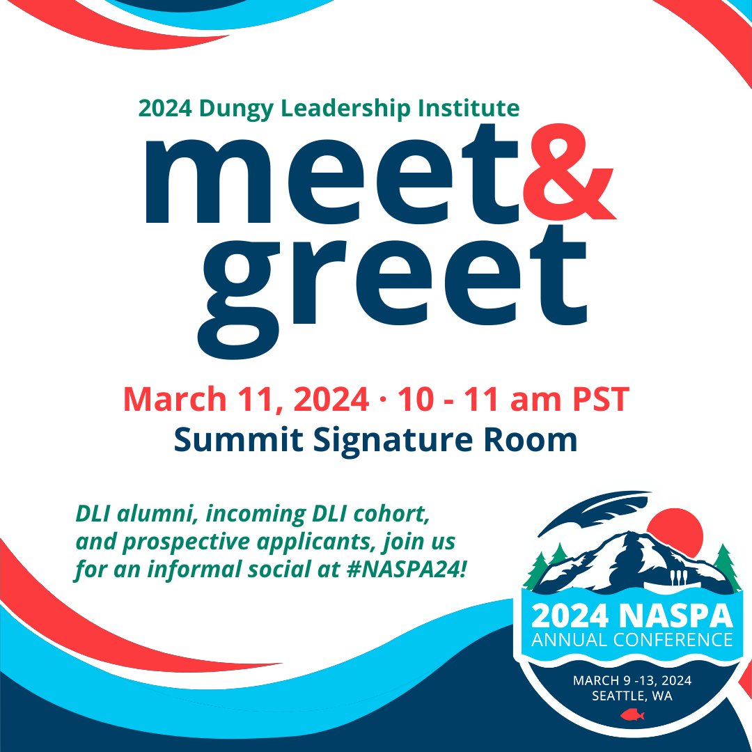 Are you a current NUFP? NUFP Mentor? DLI/SLI Alum? Attending DLI? Join us for the #DLI2024 Meet & Greet at #NASPA24 on  3/11 from 10am-11am PST where you can learn more about the DLI & be in community with other DLI participants & alumni. Any questions, let me know.  @NASPAtweets