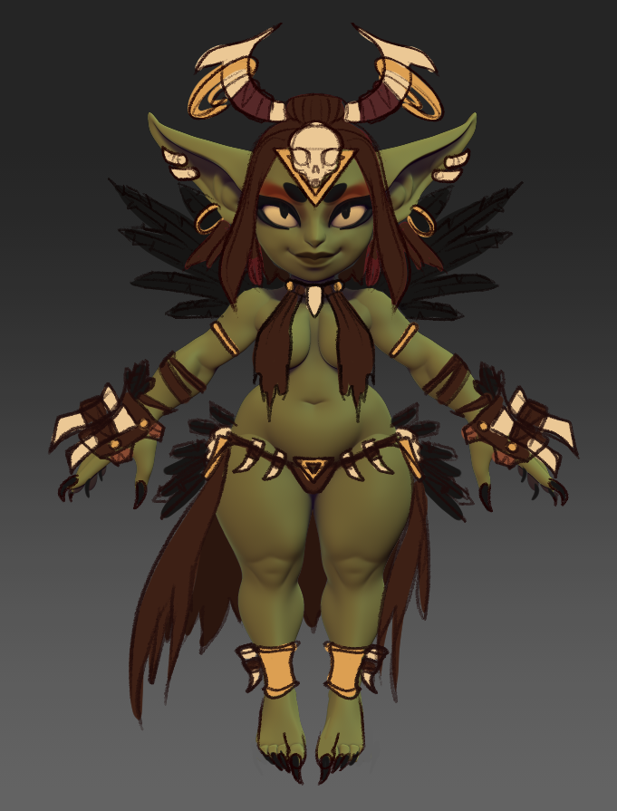 Working on the design for the Goblin goddess. I'm thinkin Magglubiyette