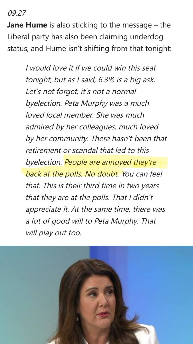Have some respect Senator Jane Hume. Our colleague, Peta Murphy, died and you talk about people being annoyed at having to go back to the polls? You are a disgrace!! Just listen to yourself!!!