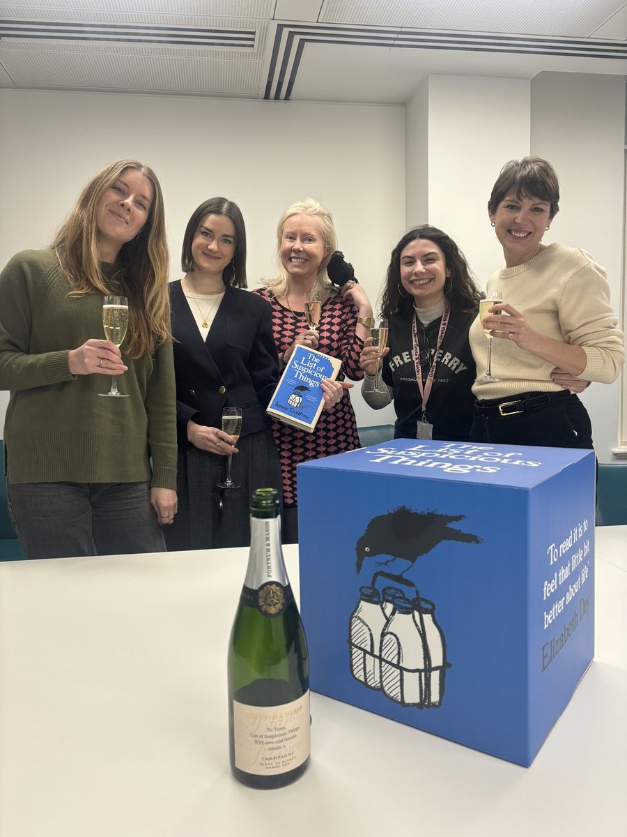 Team #TLOST celebrating two consecutive weeks in the bestseller list for <a href="/jennieg_author/">Jennie Godfrey (updates only)</a>’s THE LIST OF SUSPICIOUS THINGS! 

Thanks to <a href="/jennieg_author/">Jennie Godfrey (updates only)</a> for the celebratory champagne! We are so proud to publish you. 

#TLOST 🐦‍⬛🥂💙