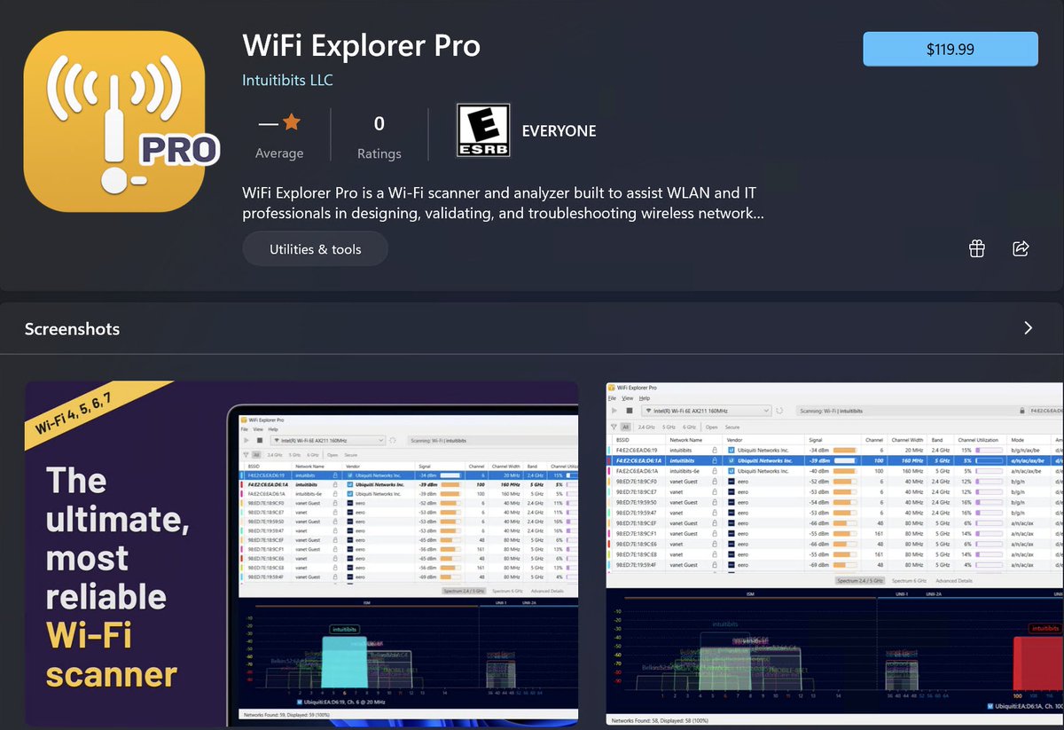 WiFi Explorer Pro for Windows is now also available from the Microsoft App Store. apps.microsoft.com/detail/9nmvdvr… #WiFi #WiFi7 #Windows