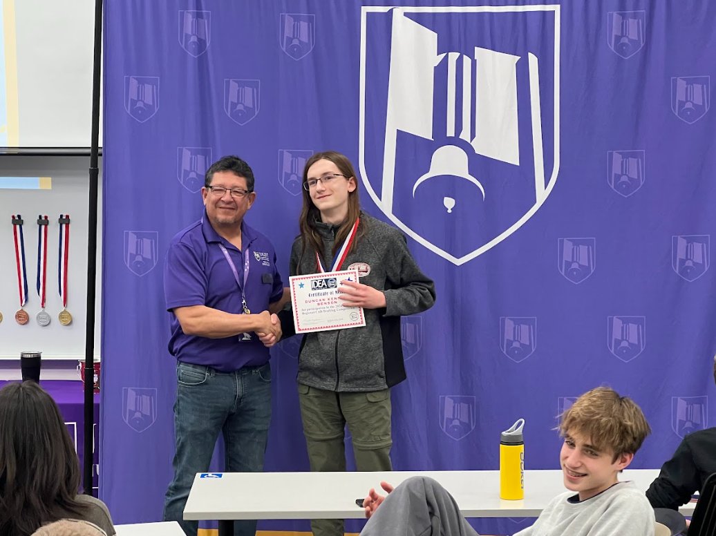 Congratulations to Duncan Kenny-Benson who placed 1st in the Assembly Modeling competition at the @IllinoisDEA Regional Competition at @JolietJrCollege. We are so proud of all of your hard work and accomplishments. @LockportHS205 #pltw @PLTWorg