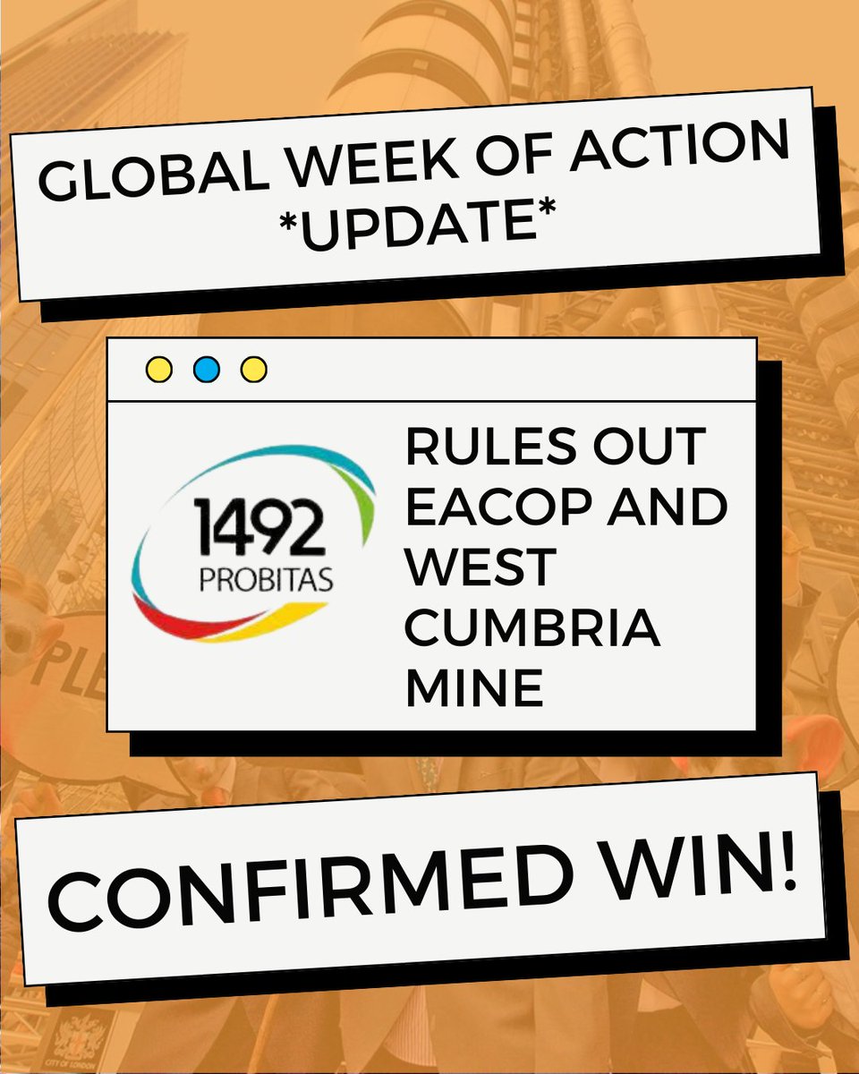 🥳Confirmed win! @Probitas1492 rules out insuring EACOP and West Cumbria Mine! Action gets results! Thank you to the global movement! #InsureOurFutureNOW Read full PR from @XRebellionUK here: bit.ly/ProbitasEACOPW…