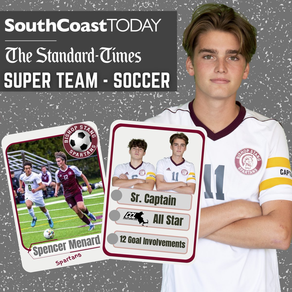 Congratulations to Sr. Spencer Menard on being named to the Standard Times Super Team for Boys Soccer! “Played a key role on offense for the Spartans with eight goals and four assists as an attacking midfielder' Congrats Spencer! @SC_Varsity