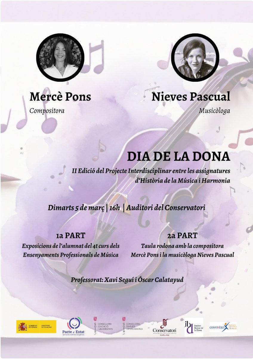 Un placer y un honor participar mañana en el Proyecto del Conservatorio de Ibiza y Formentera,  junto con la musicóloga Nieves Pascual. ¡¡Muchas gracias a Óscar Calatayud-Gómez y a Xavi Seguí por la iniciativa!!