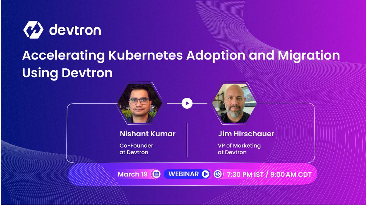 Accelerate your Kubernetes journey with Devtron!🚀

Join our webinar on March 19, 7:30 PM IST/9:00 AM CDT &amp; learn how Devtron simplifies Kubernetes adoption, tackles deployment challenges &amp; streamline your application management🤠

🔗Register: devtron.ai/offers/acceler…

#Kubernetes