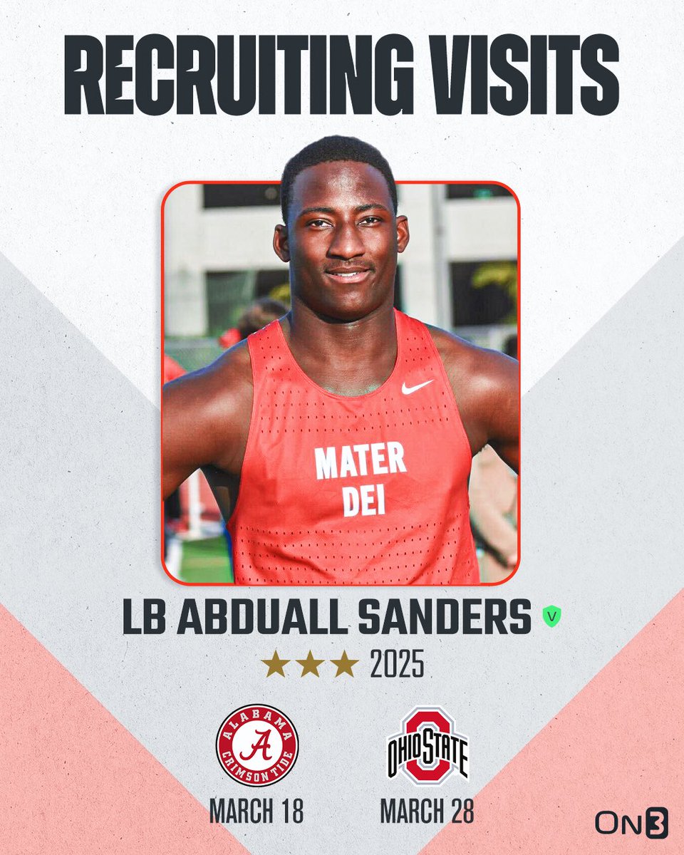 4⭐️ Mater Dei Linebacker ABDUALL SANDERS has Two Big Unofficial Visits Coming in March❕✈️ On3 Profile ➡️ on3.com/db/abduall-san… via @On3Recruits @Duall_5 @MDFootball