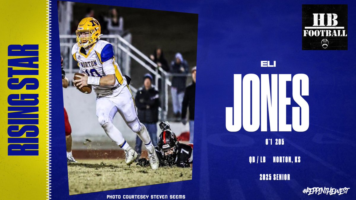 Norton’s Eli Jones is a dual threat QB that had a big junior season.

2023 stats -

2274 yds passing 18 TDs
858 yds rushing 19 TDs
62 tkls 8 TFL 1 INT 2 FF 1 FR
1st Team All MCL
1st Team 2A All State

<a href="/EliJones2025/">Eli Jones</a> <a href="/NCSTV_Bluejays/">Norton Bluejays</a>