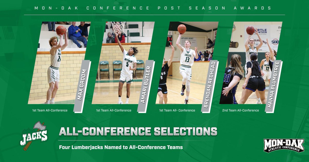 Four Lumberjacks named to Mon-Dak All Conference Teams. Congrats Max, Amari, Brendan, and Hanna.