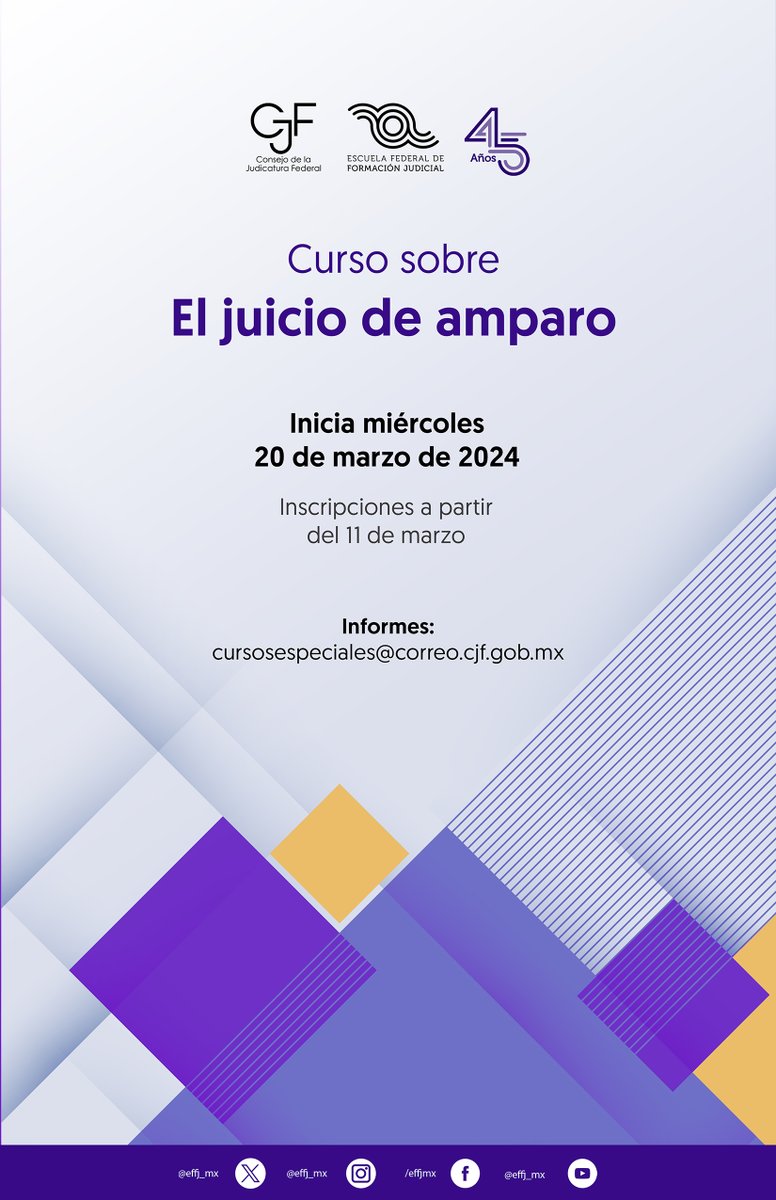 ENFJ_mx's tweet photo. Invitamos a personas oficiales, actuarias y secretarias del #PJF, así como a personas defensoras y asesoras de la @defensoriaifdp, al curso: 

🟡 El juicio de amparo

Convocatoria: https://t.co/kR4UJLCsgV

Inscripciones a partir del 11 de marzo en: https://t.co/UdhnG6JDhY https://t.co/t15E48HlDT