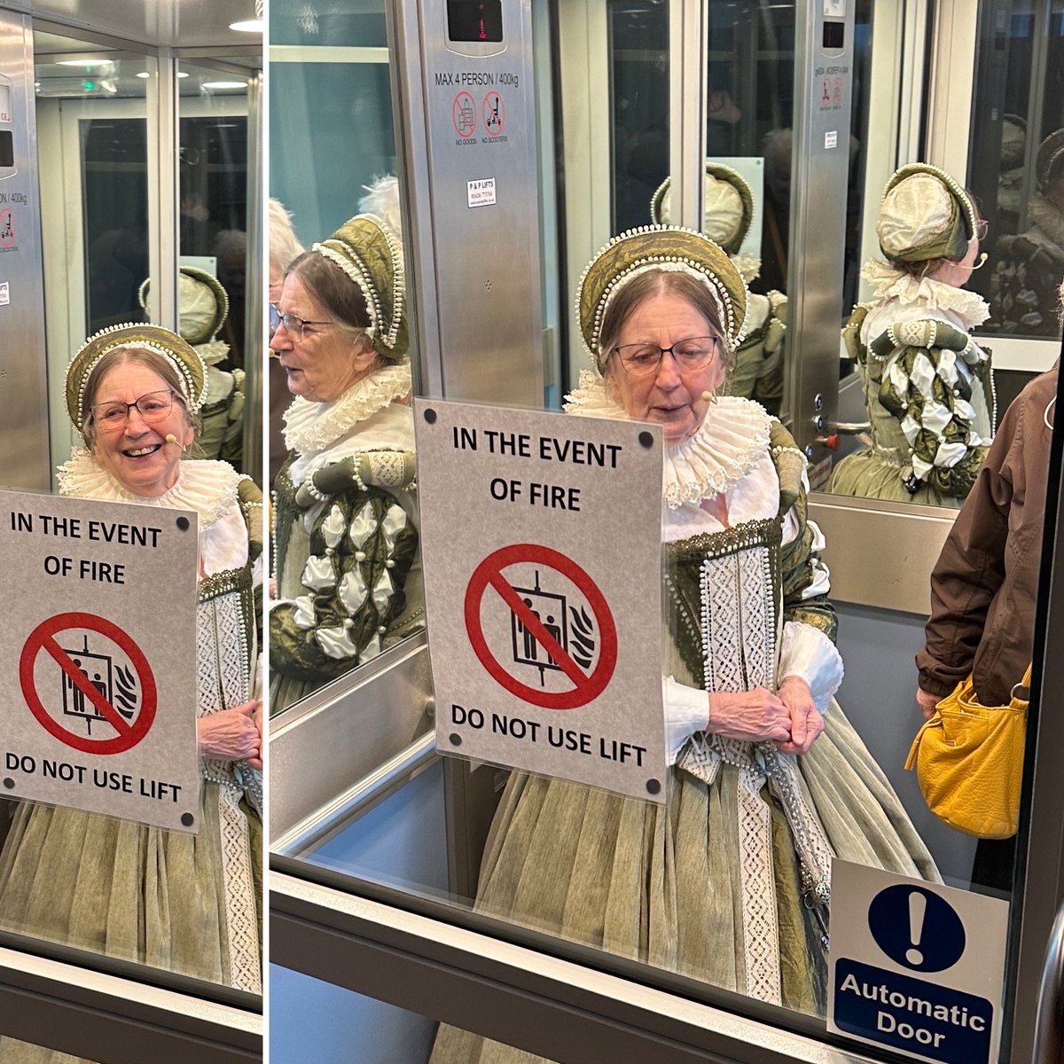 RAGriggsauthor's tweet image. Here’s the Lady Katherine arriving in style at the Avenue Church, #NewtonAbbot, Devon to meet the Monday Club this afternoon .  I wonder what Katherine Raleigh would have thought of travelling by lift? 

#historyinterpreter #devonhistory