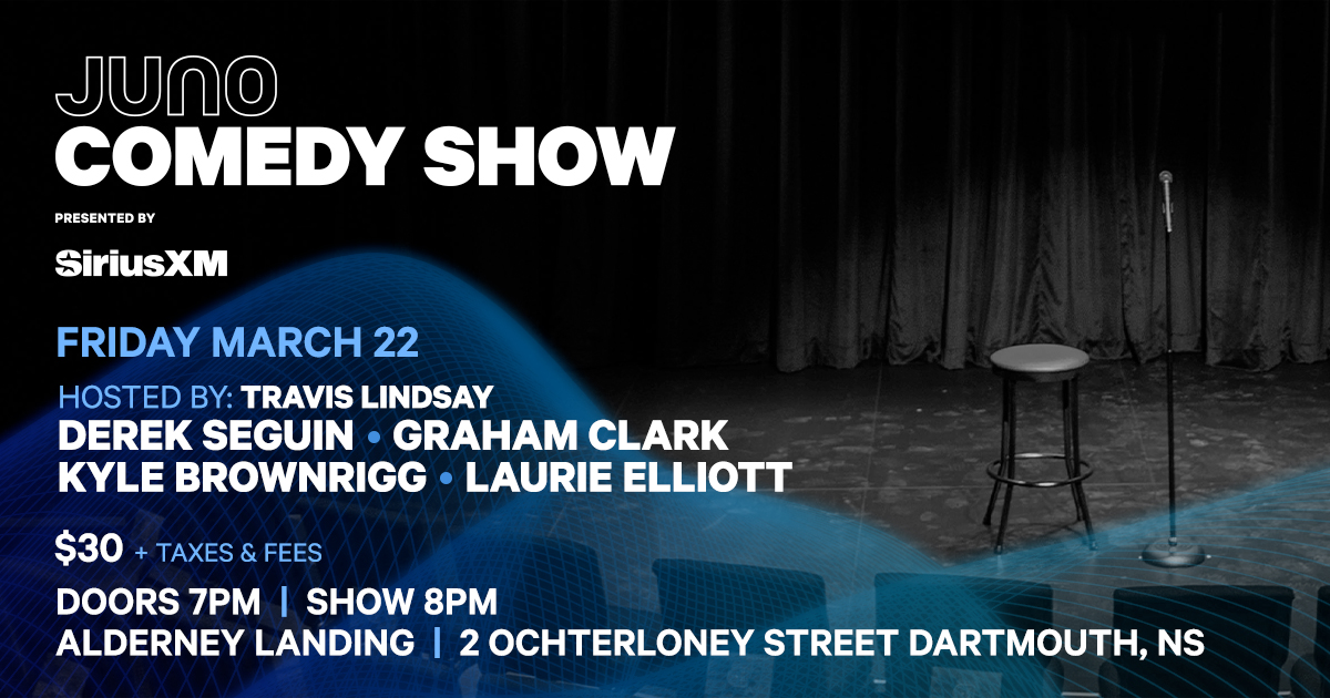 The JUNO Awards (@thejunoawards) on Twitter photo Get ready for a night of laughs featuring JUNO Award-nominated comedians <a href="/TheDerekSeguin/">Derek Seguin</a>, <a href="/GrahamClark/">Graham Clark</a>, <a href="/KyleBrownrigg/">Kyle Brownrigg</a>, & <a href="/ThaFloatingHead/">Laurie Elliott</a> at the JUNO Comedy Show Presented by <a href="/SiriusXMCanada/">SiriusXM Canada</a>! Hosted by Travis Lindsay.
Don’t miss out on tickets, visit: junoawards.ca/events Get ready for a night of laughs featuring JUNO Award-nominated comedians <a href="/TheDerekSeguin/">Derek Seguin</a>, <a href="/GrahamClark/">Graham Clark</a>, <a href="/KyleBrownrigg/">Kyle Brownrigg</a>, & <a href="/ThaFloatingHead/">Laurie Elliott</a> at the JUNO Comedy Show Presented by <a href="/SiriusXMCanada/">SiriusXM Canada</a>! Hosted by Travis Lindsay.
Don’t miss out on tickets, visit: junoawards.ca/events