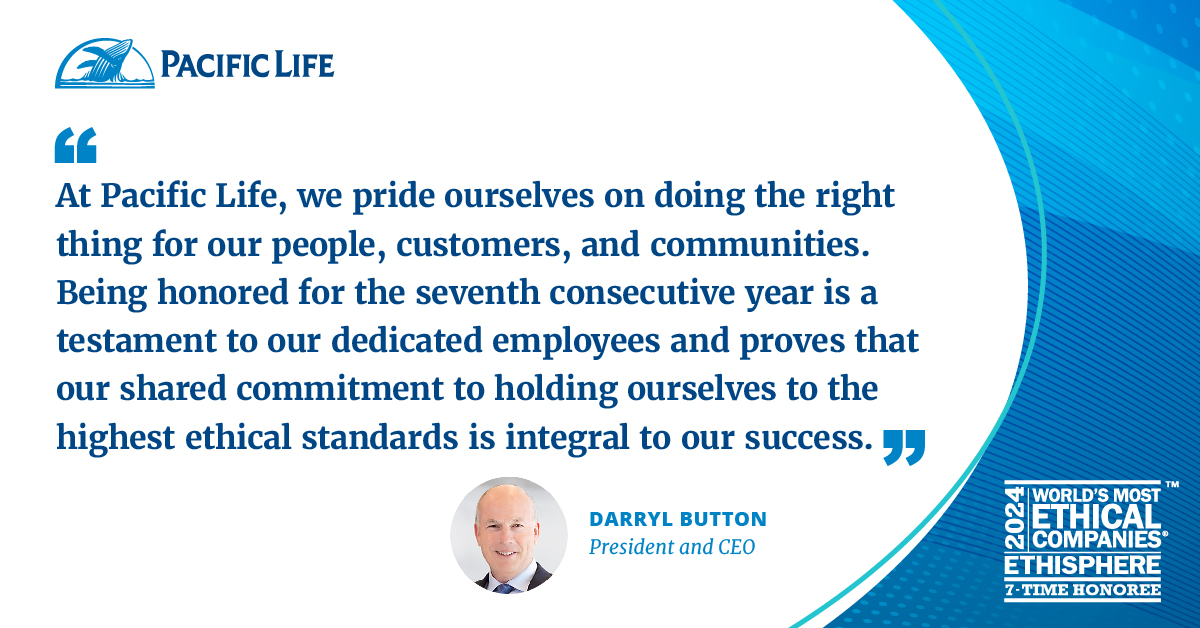 Pacific Life is honored to be named one of the World's Most Ethical Companies for the 7th consecutive year by the Ethisphere Institute. paclife.co/gya800os #WorldsMostEthical