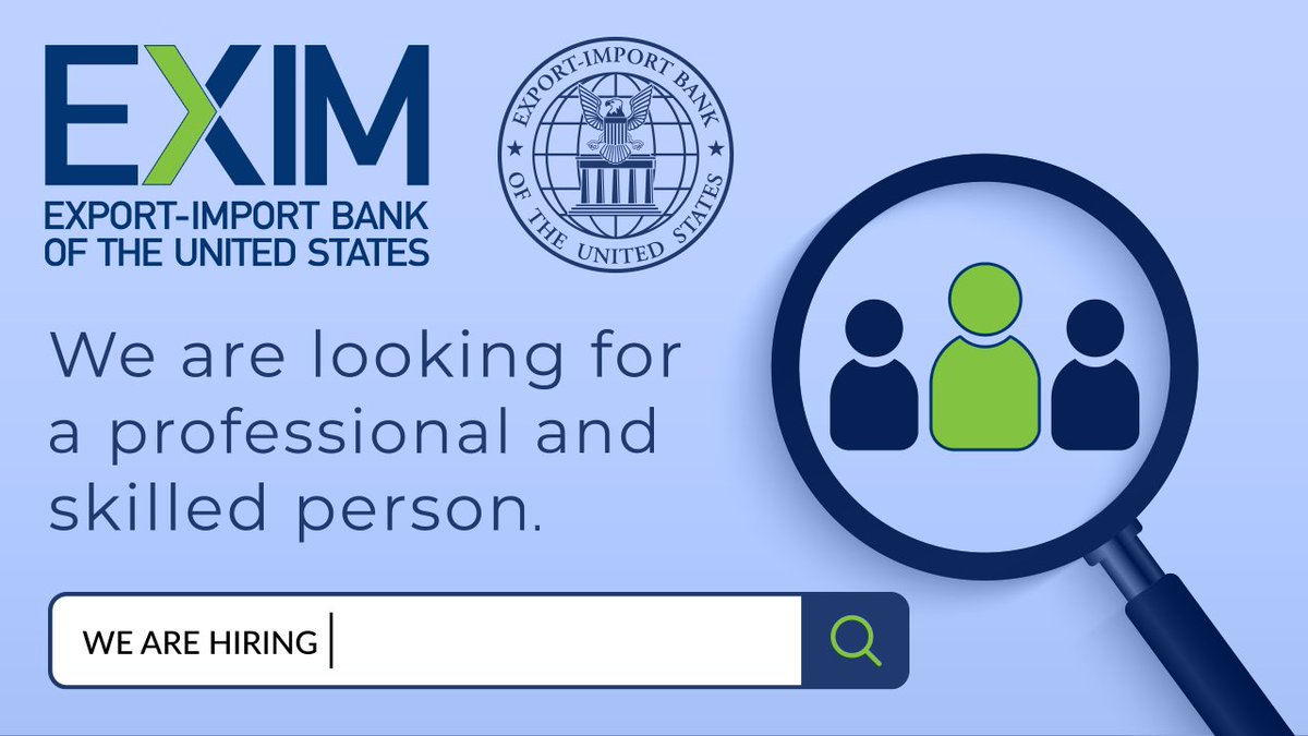 EximBankUS's tweet photo. #EXIM is hiring! The Office of Information Management & Technology is looking for a talented & passionate IT Specialist to join the team.
Apply by June 28th on @USAJOBS!
This job is open to the Public: https://t.co/HOxpVNy8uH
#TeamEXIM #USAJOBS #FederalHiring https://t.co/2wQQ809z2K