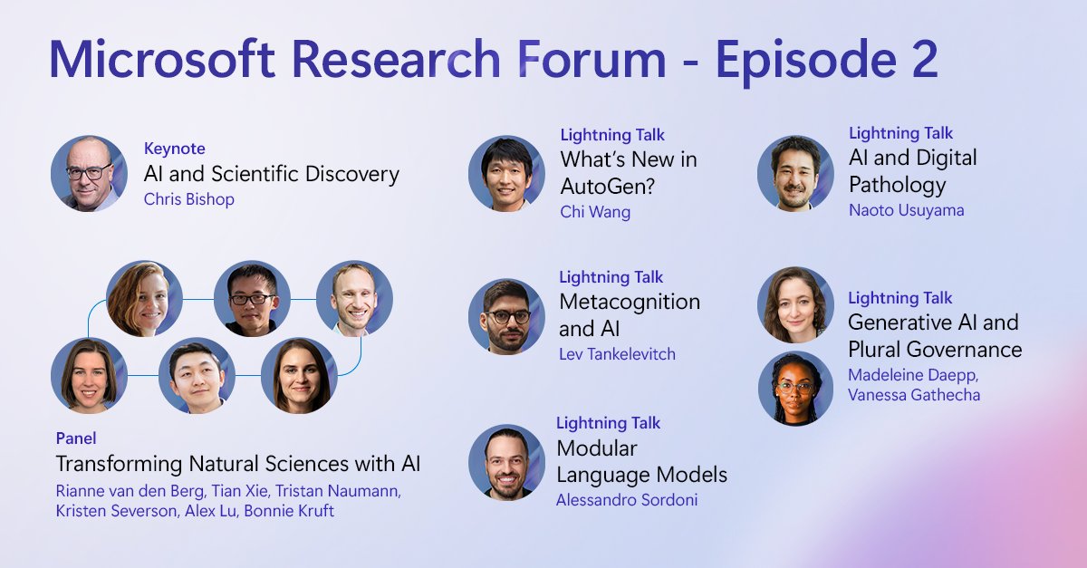 Happening tomorrow—Microsoft Research Forum: Episode 2! Register now to join us on March 5 at 9:00 AM PT to learn more about the real-world impact of AI. msft.it/6015cn3XD