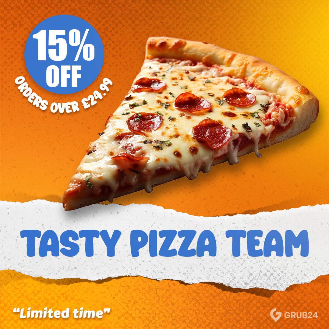 grub24uk's tweet photo. New offer 'Tasty Pizza Team'  🔥🍕😍
Get 15% off "limited time" orders over £24.99.
#burger #pizza #OrderOnline #grub24 #delicious #deliciousfood #delivery #fooddelivery https://t.co/Q6KUQDnW73