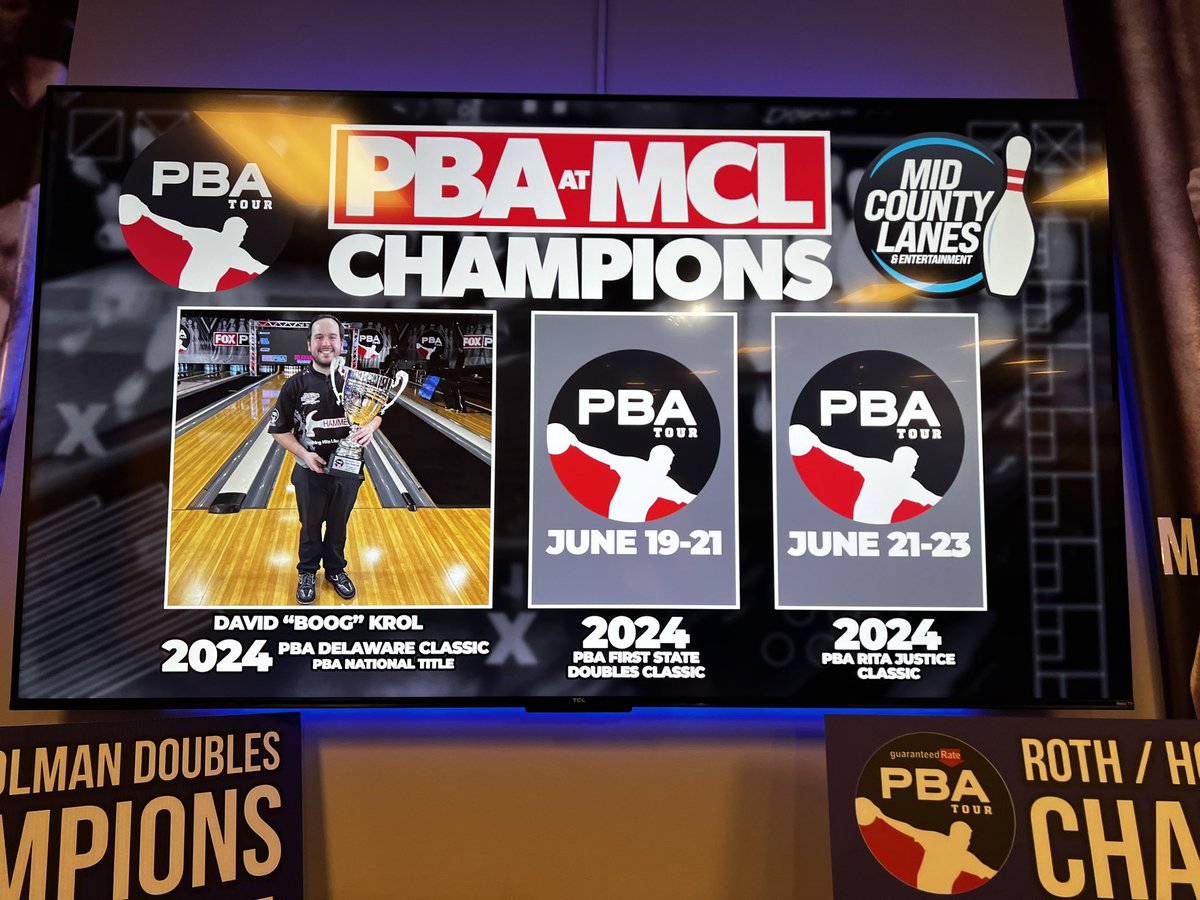 BowlMCL's tweet photo. PBA Champions Wall has been updated! Congrats again to David “Boog” Krol on winning the @PBATour Delaware Classic! https://t.co/iF1agiM5sX