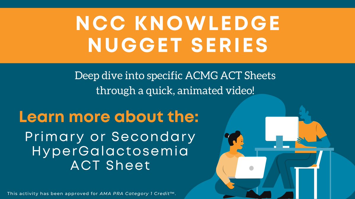 Are you a non-#genetics provider interested in Primary or Secondary HyperGalactosemia? Our Knowledge Nugget video is a quick, animated deep dive of the condition's ACT Sheet. See the video for CME-credit: bit.ly/48zdBVp & non-CME credit: bit.ly/3uOpuJ4