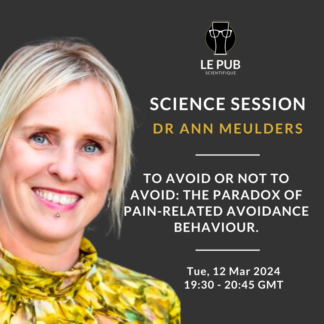 LePubScientifique (@lepubscientifiq) on Twitter photo <a href="/meuldersann/">Ann Meulders</a>, Associate Professor of Experimental Psychology, specialises in the psychological mechanisms in the transition from acute to chronic pain. Ann will unpack the complex role of avoidance in pain.
lepubscientifique.com/events
Tickets are £35 or FREE with Le Pub Membership <a href="/meuldersann/">Ann Meulders</a>, Associate Professor of Experimental Psychology, specialises in the psychological mechanisms in the transition from acute to chronic pain. Ann will unpack the complex role of avoidance in pain.
lepubscientifique.com/events
Tickets are £35 or FREE with Le Pub Membership